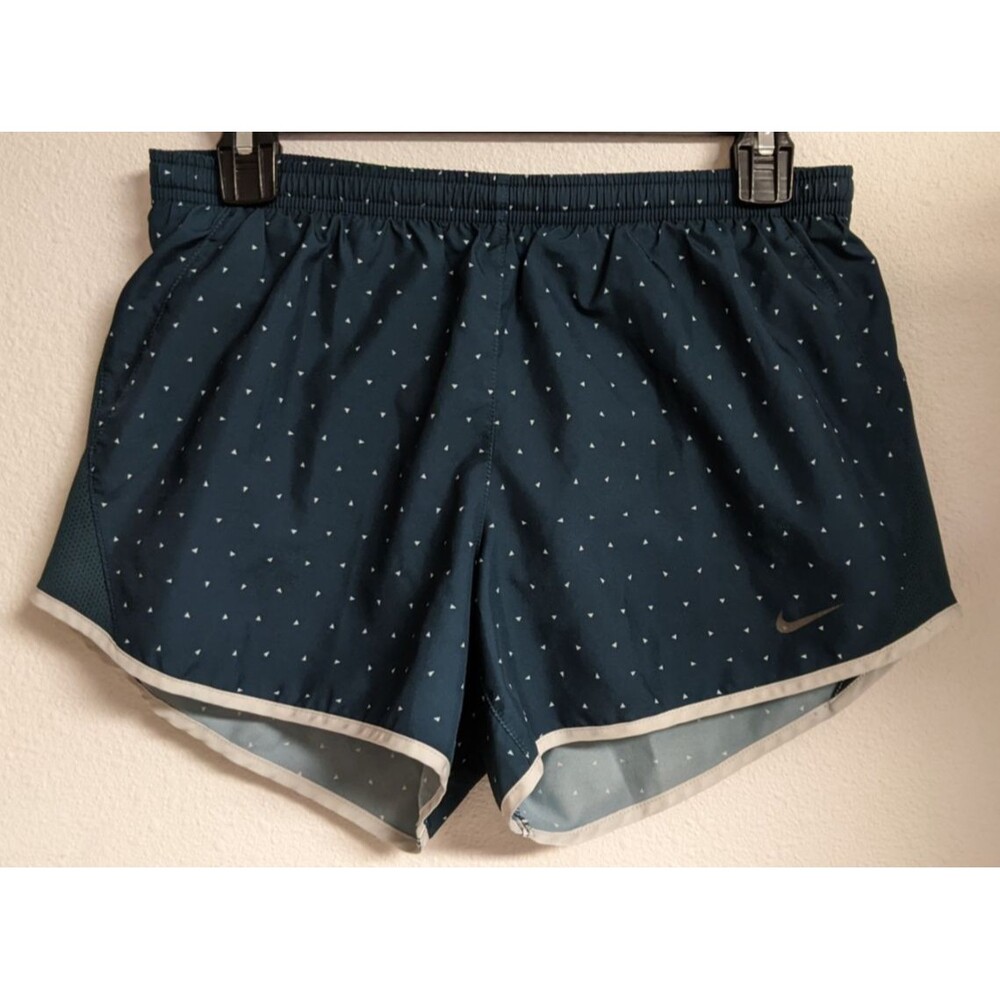 Women's NIKE Dri-Fit Teal/White Triangles Lined Elastic Waist Running Shorts SM
